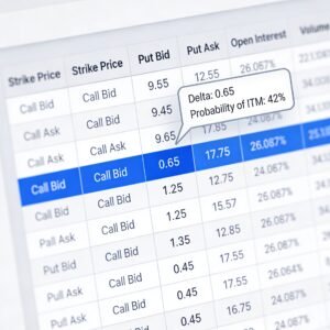 Options chain showing how to pick the right strike price for call options using delta and probability