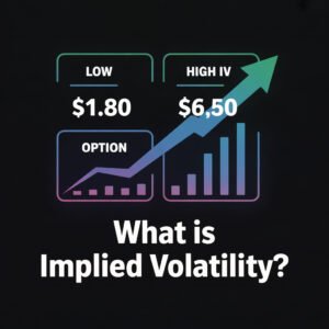 Diagram showing how implied volatility increases option premiums with low IV and high IV contract comparison